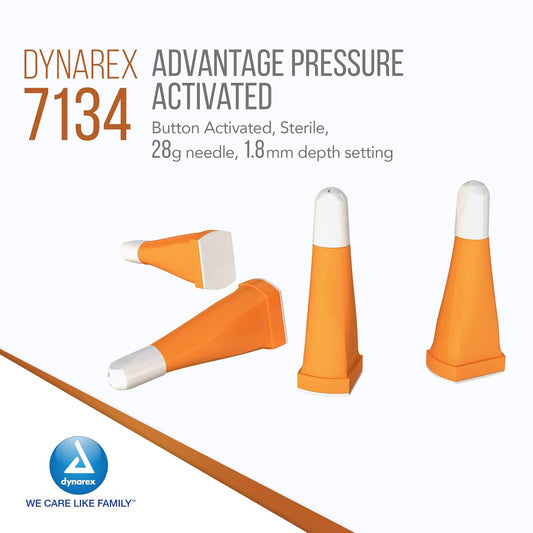 Dynarex 7134 Advantage Pressure Activated Safety Lancet, Sterile, Pack Of 100