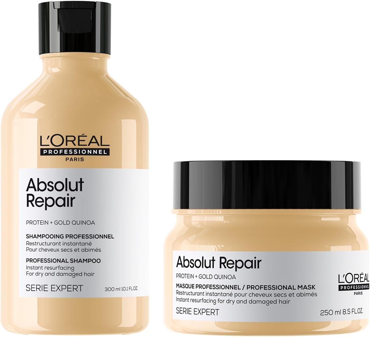 L'Oréal Professionnel Serie Expert Absolut Repair Shampoo And Hair Mask Set, Repairs And Hydrates Dry And Damaged Hair, 300 Ml And 250 Ml