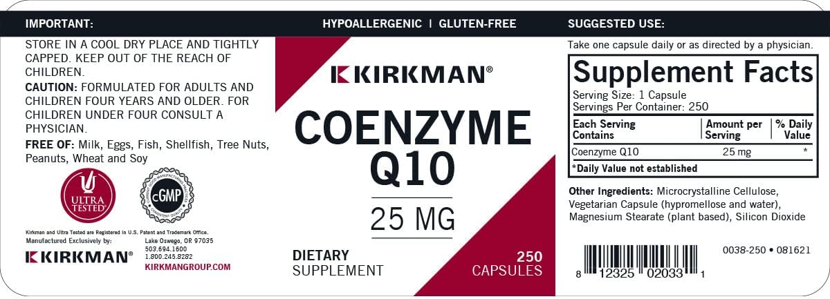 Kirkman Coenzyme Q10-25 mg - 250 Capsules : Health & Household