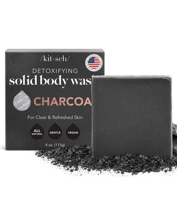 Kitsch Charcoal Soap Body Wash Bar for Detoxifying Skin | Made in US | All Natural Bar Soap for Cleansing Skin | Charcoal Body Wash for Men & Women | Vegan Body Soap Bar for Removing Excess Oils, 4oz