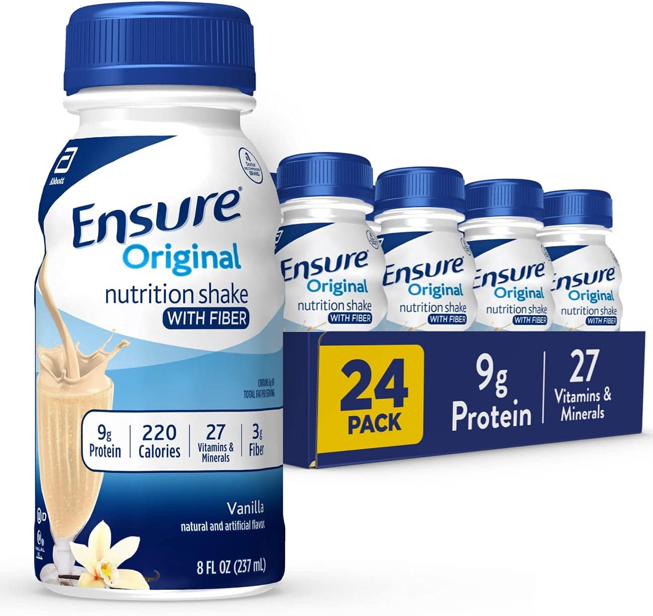 Ensure Original Vanilla Liquid Nutrition Shake With Fiber | Gluten Free Meal Replacement Shake | 24 Pack | Bottle