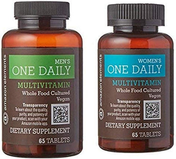 Amazon Elements Men'S And Women'S One Daily Multivitamins, Vegan, 65 Tablets, 2 Month Supply