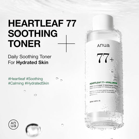 Anua Heartleaf 77 Soothing Toner, Moisturizing & Calming Facial Toner For Glass Skin, Panthenol, Hyaluronic Acid, Hydration For Sensitive Skin, Vegan, Korean Skin Care, 250Ml/8.45 Fl.Oz