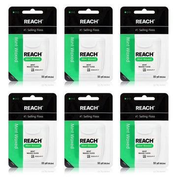 Reach Waxed Dental Floss Bundle | Effective Plaque Removal, Extra Wide Cleaning Surface | Shred Resistance & Tension, Slides Smoothly & Easily, PFAS Free | Mint Flavored, 55 YD, 6pk