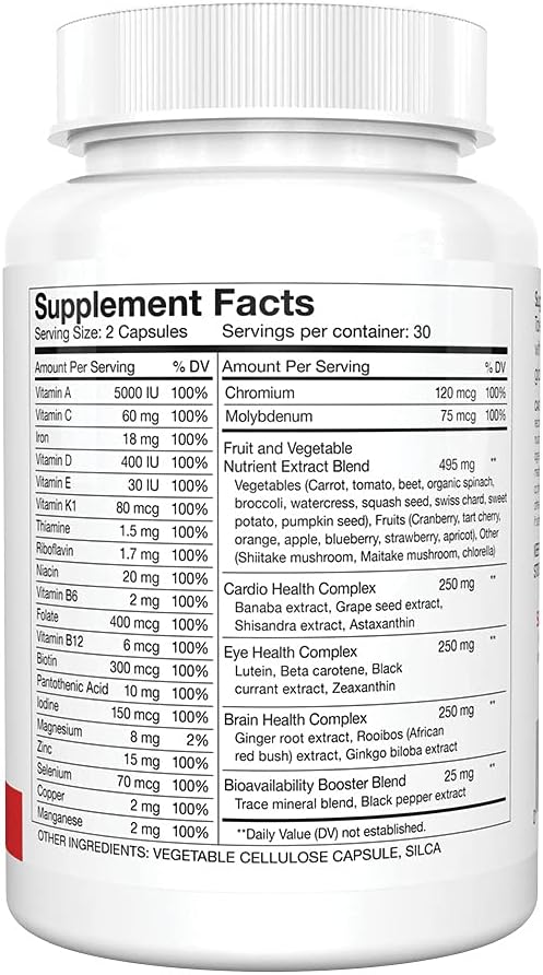 Silver Fern Whole Food Daily Multi Vitamin W/Trace Mineral Blend Supplement - 4 Bottles - 60 Vegicaps Each - 120 Day Supply - Natural, Non-Gmo, Vegan, Multivitamin - Zero Synthetics : Health & Household