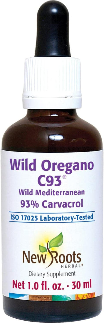 NEW ROOTS HERBAL Wild Oregano C93 Oil 1 fl oz (30 ml) Liquid Drops | Organic Immune Support Supplement | Highest Natural Carvacrol Concentration | Alcohol Free, Non GMO, Vegan, Gluten Free