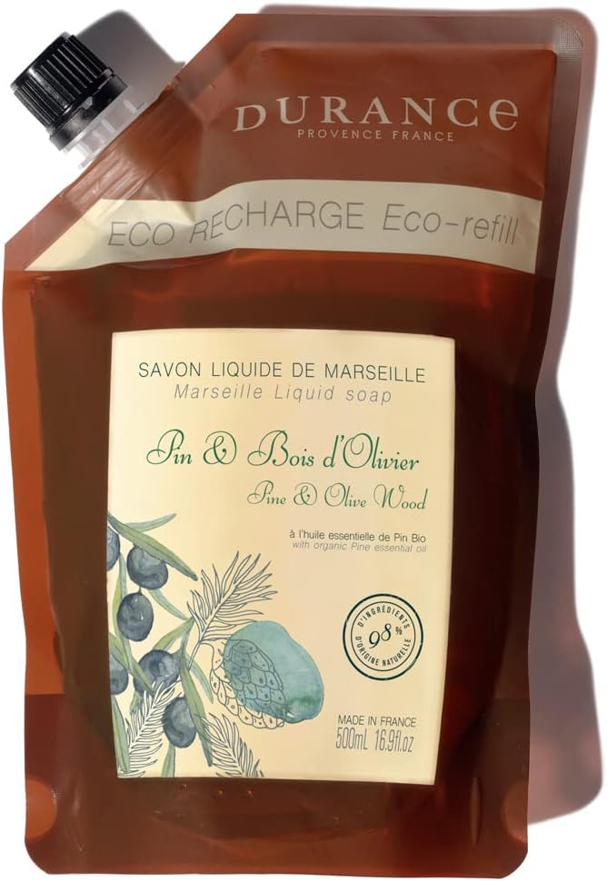 Durance Pine & Olive Wood Marseille Liquid Soap 500Ml – Paraben-Free Hand & Body Wash With Olive Oil & Red Rice Extract – Vegan Friendly Shower Gel