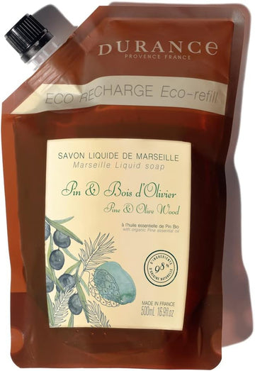 Durance Pine & Olive Wood Marseille Liquid Soap 500Ml – Paraben-Free Hand & Body Wash With Olive Oil & Red Rice Extract – Vegan Friendly Shower Gel