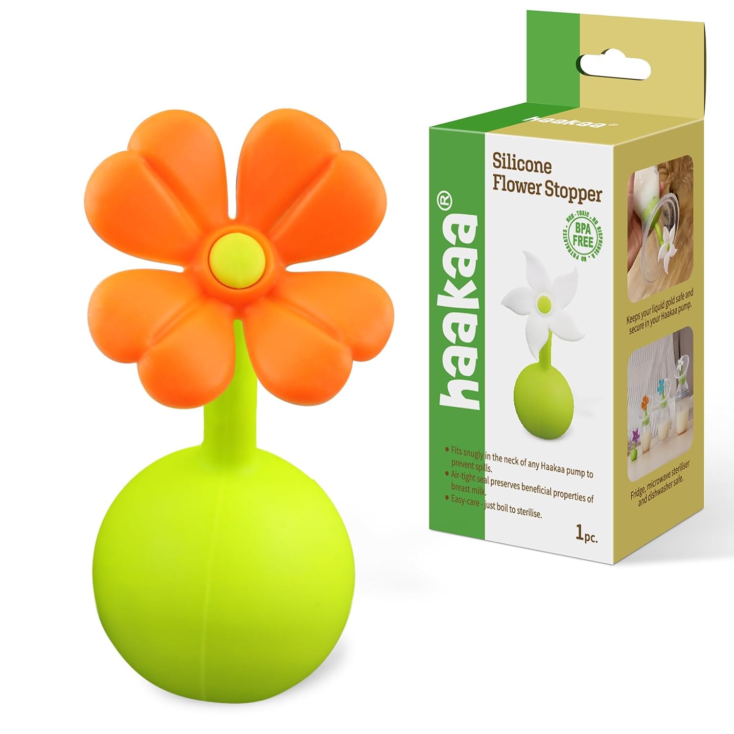 haakaa Flower Stopper Breastpump Stopper Manual Breast Pump Silicone Flower Stopper 100% Food Grade Silicone BPA PVC and Phthalate Free 1 pc, Orange