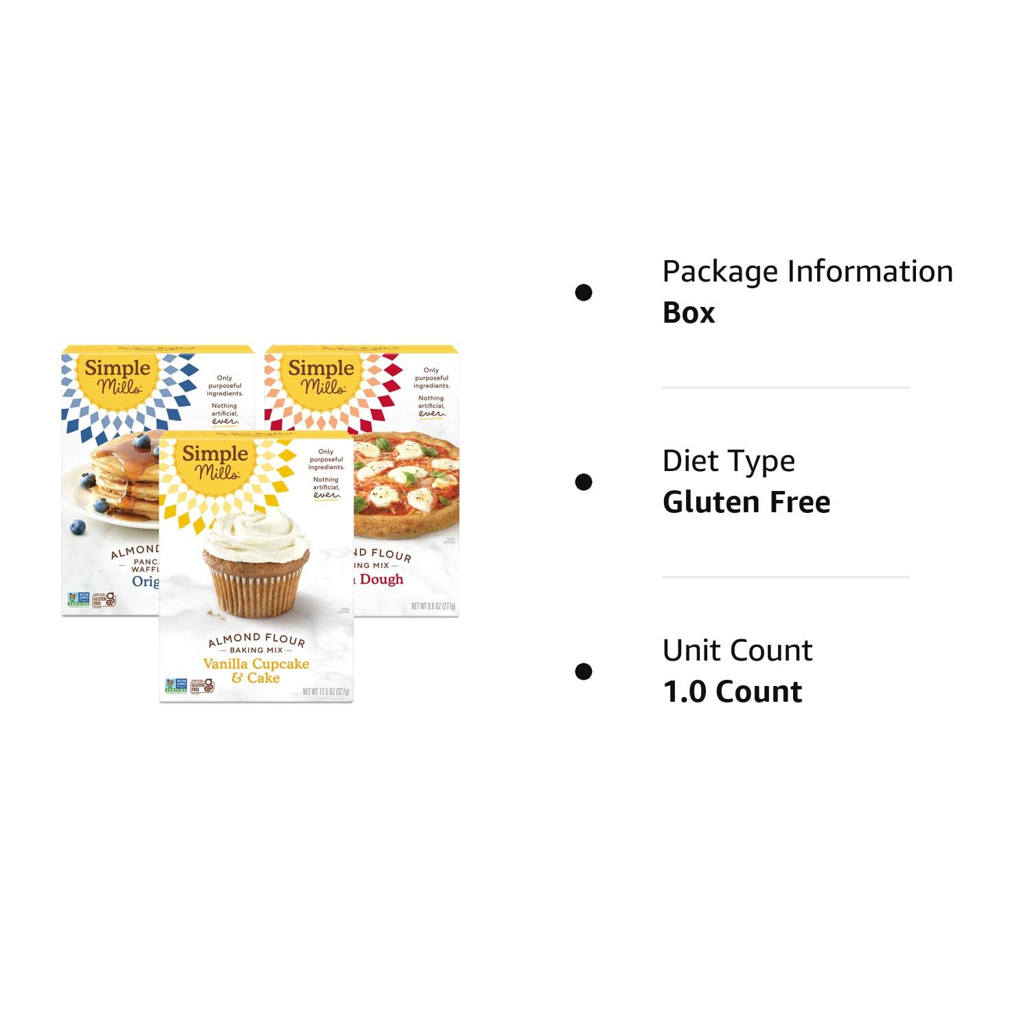 Simple Mills Almond Flour Baking Mix Variety Pack (Pancake & Waffle, Pizza Dough, Vanilla Muffin & Cake) - Gluten Free, Plant Based (Pack of 3) : Grocery & Gourmet Food