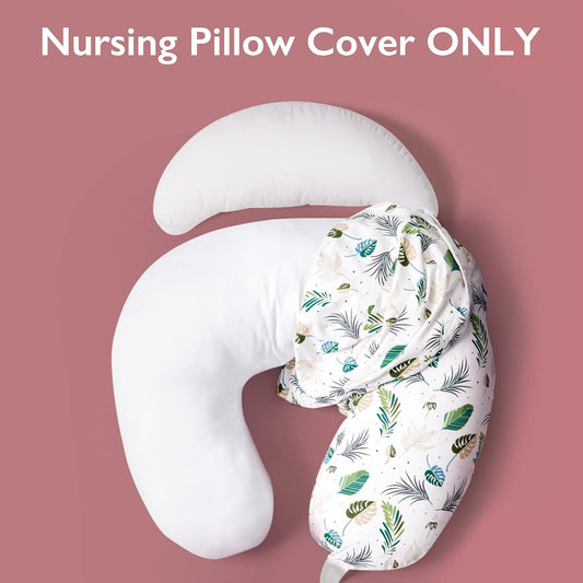 Momcozy Original Plus Size Nursing Pillow Cover, Fits All Breastfeeding Pillows, 100% Cotton Cover With Adjustable Waist Strap, Spring Leaves, Cover Only