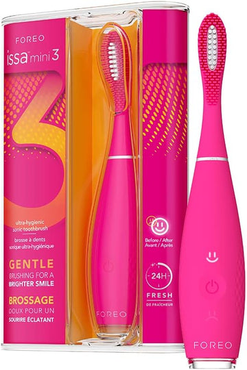Foreo Issa Mini 3 Wild Strawberry, Electric 4-In-1 Sonic Toothbrush, Replaceable 6-Months Hybrid Brush Head, Medical-Grade Silicone, Travel-Friendly, 265 Uses/Charge, 2-Year Warranty
