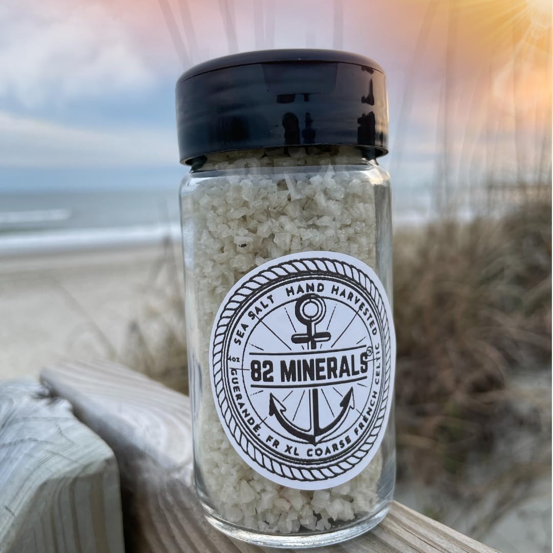 82 Minerals Sea Salt - French Celtic Style (4 oz Glass Spice Jar with Shaker Lid)