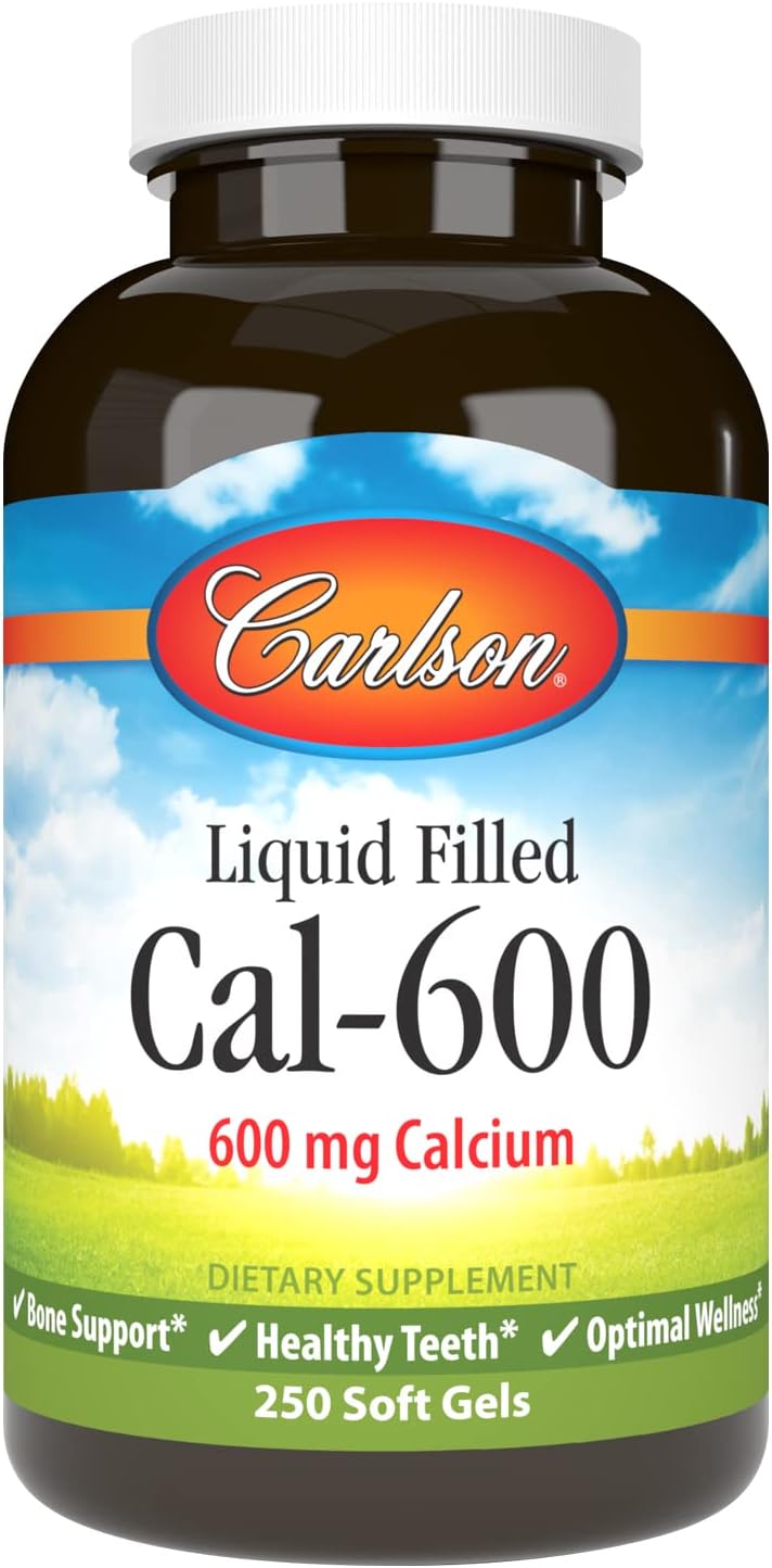 Carlson - Cal-600, 600 mg Calcium, Bone Support, Healthy Teeth & Optimal Wellness, 250 Softgels