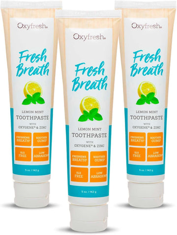 Premium Oxyfresh Maximum Fresh Breath Lemon Mint Toothpaste - Clean Teeth & Fresh Breath - Natural Essential Oils & Natural Xylitol To Help Fight Tartar - Sls & Fluoride Free, 3-5Oz