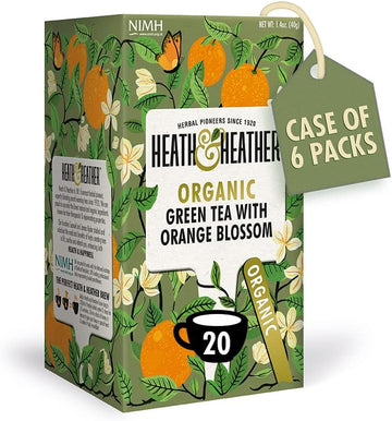 Heath & Heather Organic Green Tea With Orange Blossom (6 Packs Of 20, Total 120) Individually Wrapped Herbal Tea Infusions