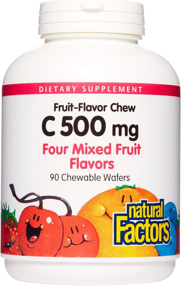 Natural Factors, Kids Chewable Vitamin C 500 Mg, Supports Immune Health, Bones, Teeth And Gums, Mixed Fruit, 90 Wafers
