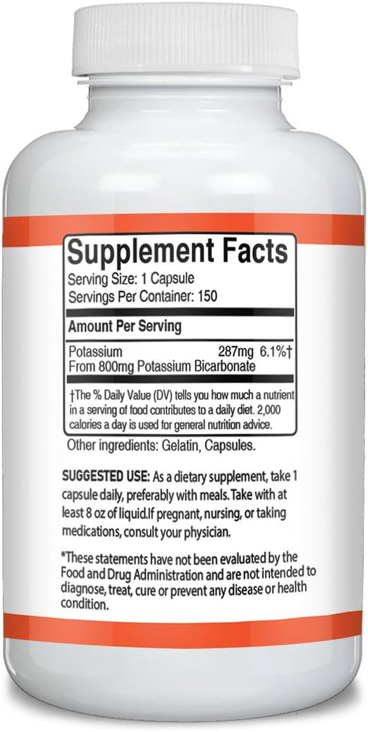 Unpretentious Potassium Bicarbonate (150 Caps), Dietary Supplement, No Fillers, Lab Verified