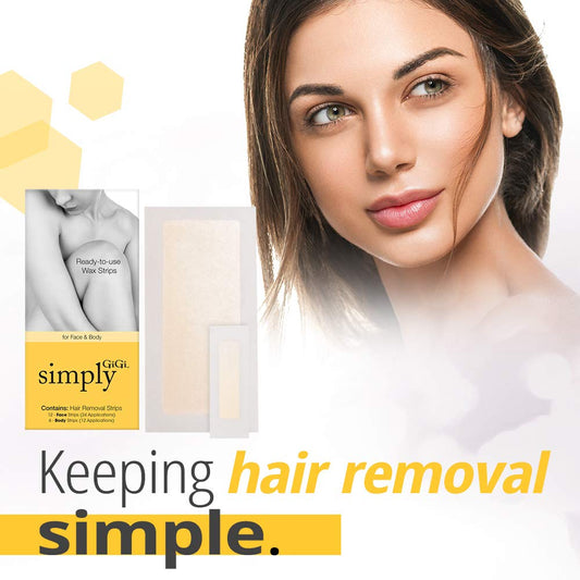 Simply Gigi Ready-To-Use Hair Removal Kit - 12 Face Strips And 6 Body Strips