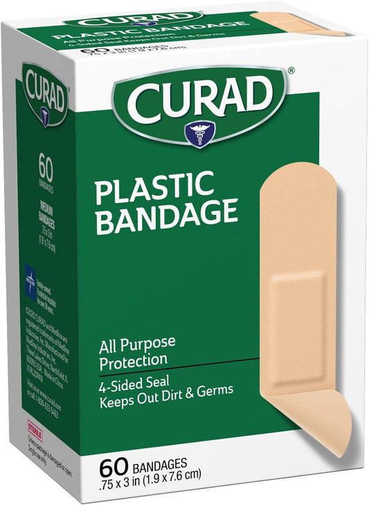 Curad Plastic Adhesive Bandages, 3/4 X 3 Inch, 60/Box, Pack Of 6