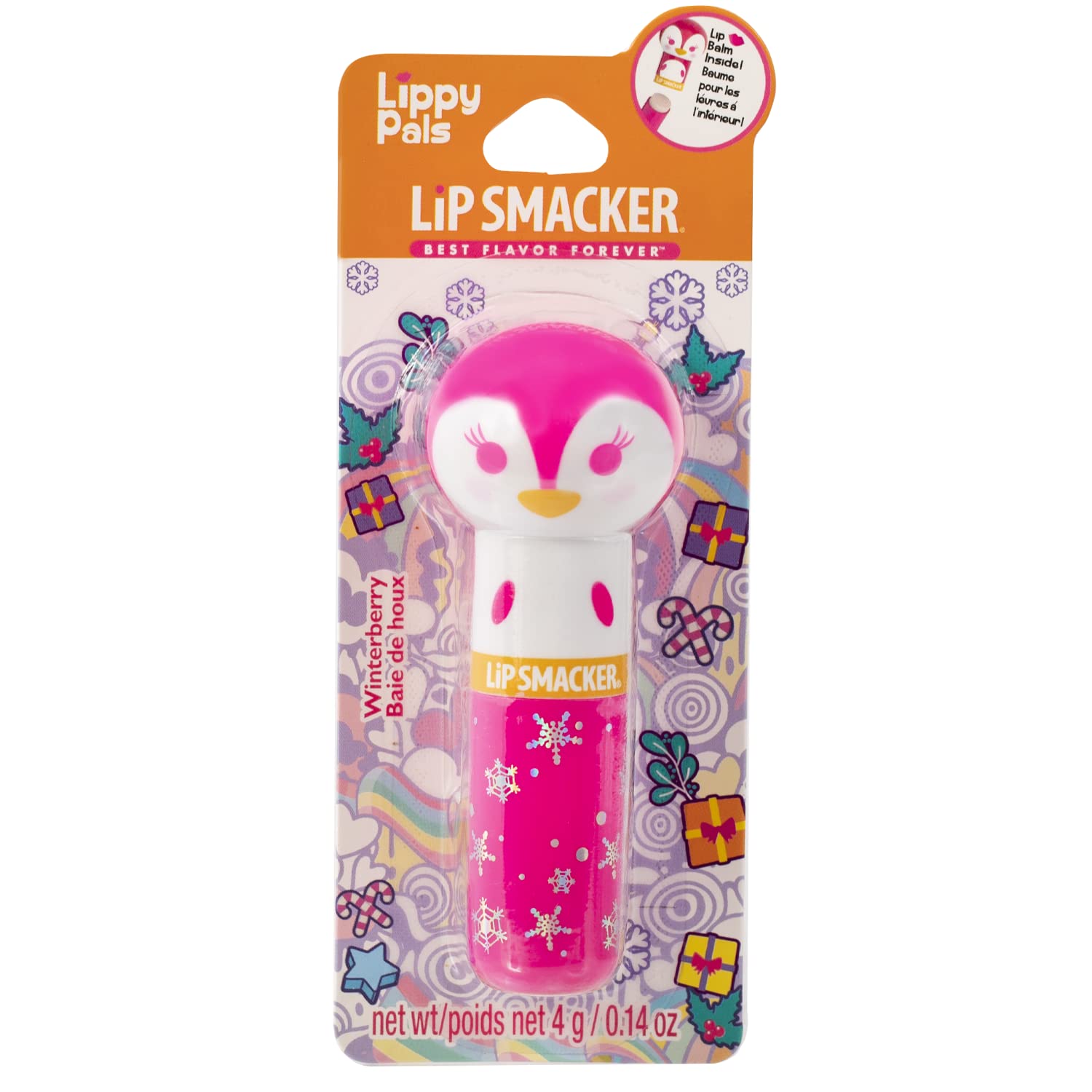 Lip Smacker Lippy Pals Penguin Holiday, Flavored Moisturizing & Smoothing Soft Shine Lip Balm, Hydrating & Protecting Fun Tasty Flavors, Cruelty-Free & Vegan - Winterberry