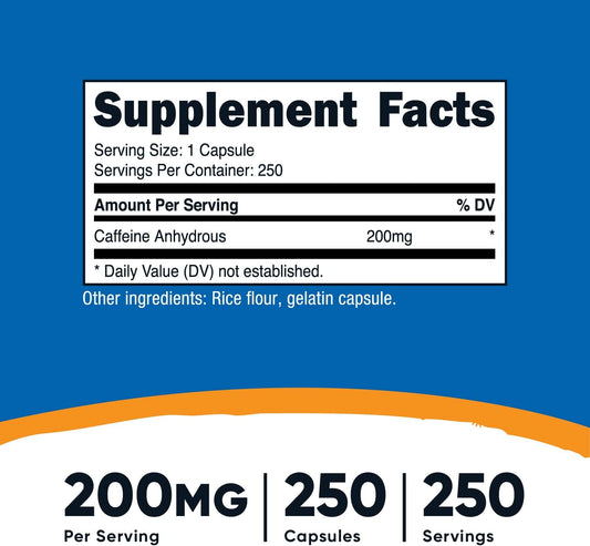 Nutricost Caffeine Pills, 200mg Per Serving (250 Caps)