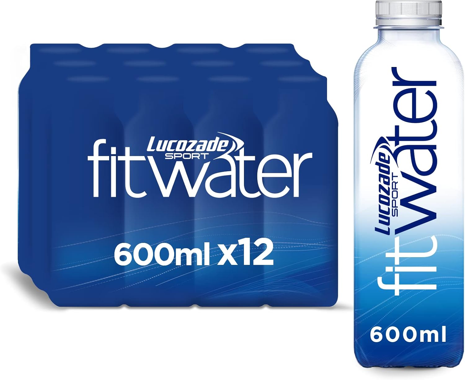 Lucozade Sport Fit Water - 12 Bottles X 600Ml - Purified Spring Water Drink - 4 Key Electrolytes - Zero Calories - Enhances Hydration & Fuels Performance