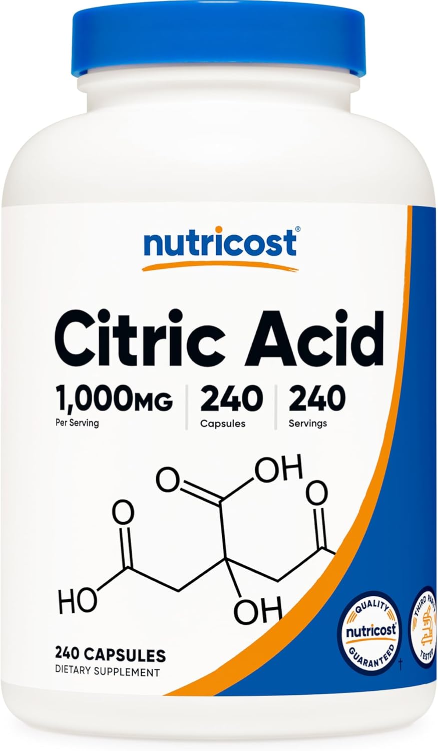 Nutricost Citric Acid 1000Mg (1 Gram), 240 Capsules - Gluten Free, Non-Gmo