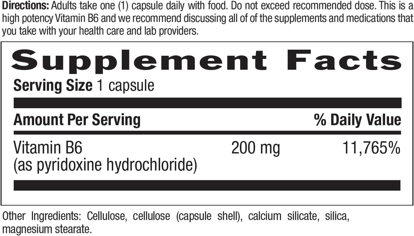 Country Life Vitamin B-6, High Potency, Supports Energy And The Nervous System, 200Mg, 90 Vegan Capsules, Certified Gluten Free, Certified Vegan, Certified Halal…