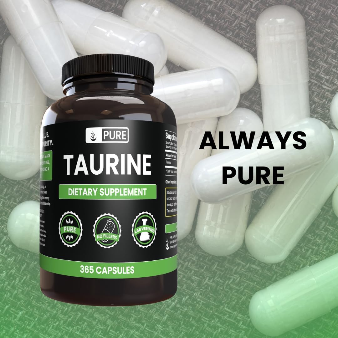 Pure Original Ingredients Taurine No Magnesium Or Rice Fillers, Always Pure, Lab Verified (365 Capsules) : Health & Household