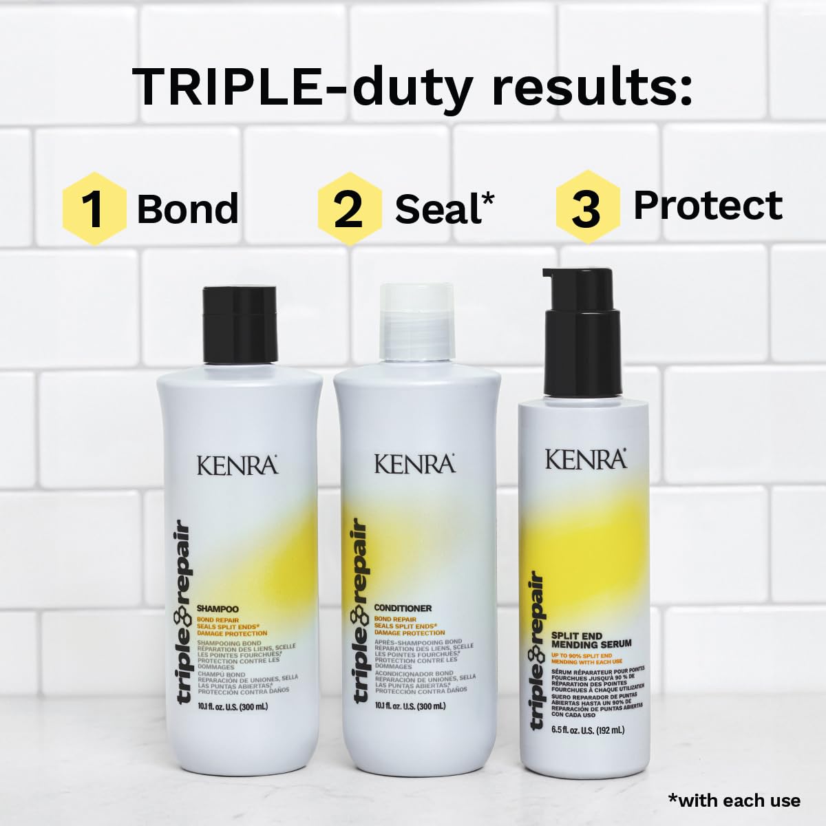 Kenra Triple Repair Split End Mending Serum | Up to 90% Split End Mending with Each Use | Targets & Repairs Weak or Broken Bonds | Split Ends | Damaged Hair | Bond Builder| Sulfate-Free | 6.5 fl. oz. : Beauty & Personal Care