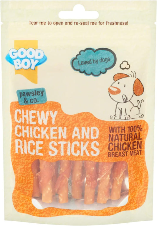 Good Boy Chicken & Rice Sticks - Low Fat Natural Dog Treats - Rawhide Free Recipe - Bulk Box - 10 X 90G