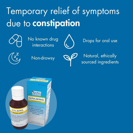 Guna Bowel Homeopathic Medicine For Constipation Abdominal Bloating, Discomfort, Irregular Bowel Movements - 1 Ounce