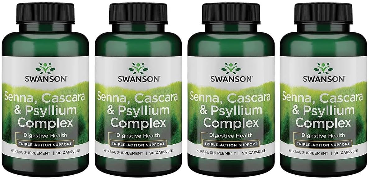 Swanson Senna Psyllium Cascara Complex Gi Tract Regularity Support 90 Capsules (4 Pack)