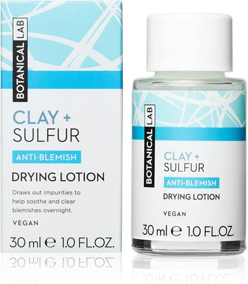 Botanical Lab Indian Clay & Sulphur Drying Lotion With Salicylic Acid & Zinc Oxide, Targeted Treatment, Fast Acting For Spot & Pimple Prone Skin. Vegan Friendly