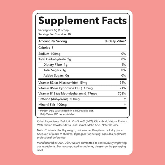 Clean Simple Eats Strawberry Watermelon Energy Drink Mix, With 100Mg Caffeine (10 Servings)