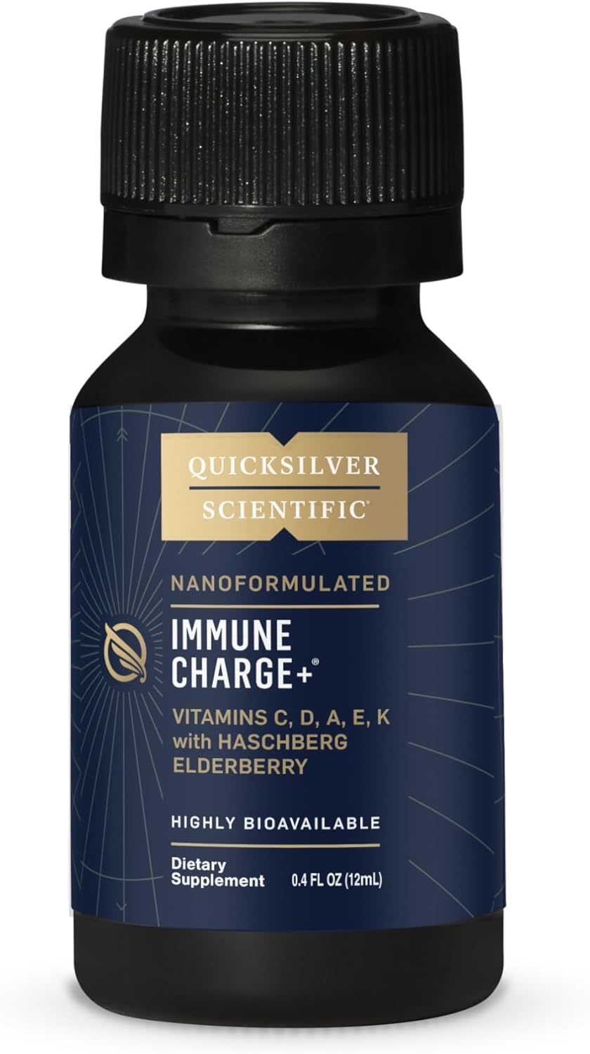 Quicksilver Scientific Immune Charge+ - Portable Wellness Shots with Elderberry, Vitamin C, E, K1, K2, 10,000 IU Vitamin D for Optimal Immune System Support (12 Single Serving Shots) : Health & Household