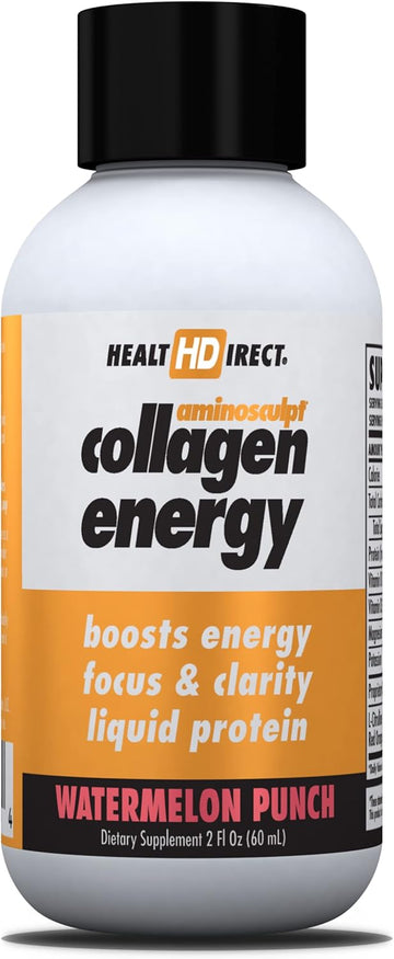 Health Direct - High-Energy Liquid Collagen - Aminosculpt Collagen Energy - 12 Servings 12Pk, 2Oz Shots - Watermelon Punch - Supports Focus & Clarity - Boosts Daytime Vitality - Better For Hair & Skin