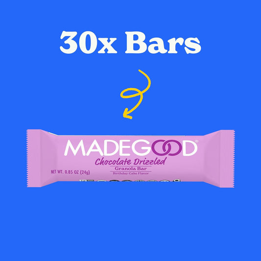 Madegood Chocolate Drizzled Granola Bars, Birthday Cake (30 Count) Bulk Gluten Free Snacks