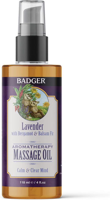 Badger - Aromatherapy Massage Oil, Lavender With Bergamot & Balsam Fir, Certified Organic With Essential Oils, 4 Fl Oz