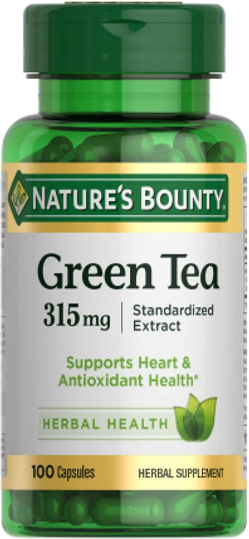 Nature'S Bounty Green Tea Pills And Herbal Health Supplement, Supports Heart And Antioxidant Health, 315Mg, 100 Capsules