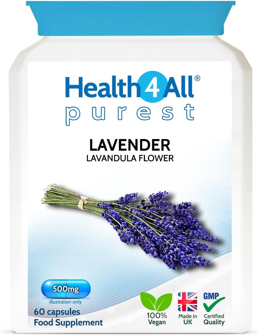 Health4All Lavender 500Mg 60 Capsules, Purest - No Additives. Vegan Lavender Flower Capsules (Not Tablets Or Oil) Supplement For Anxiety, Relaxation And Sleep Support | Made In Uk