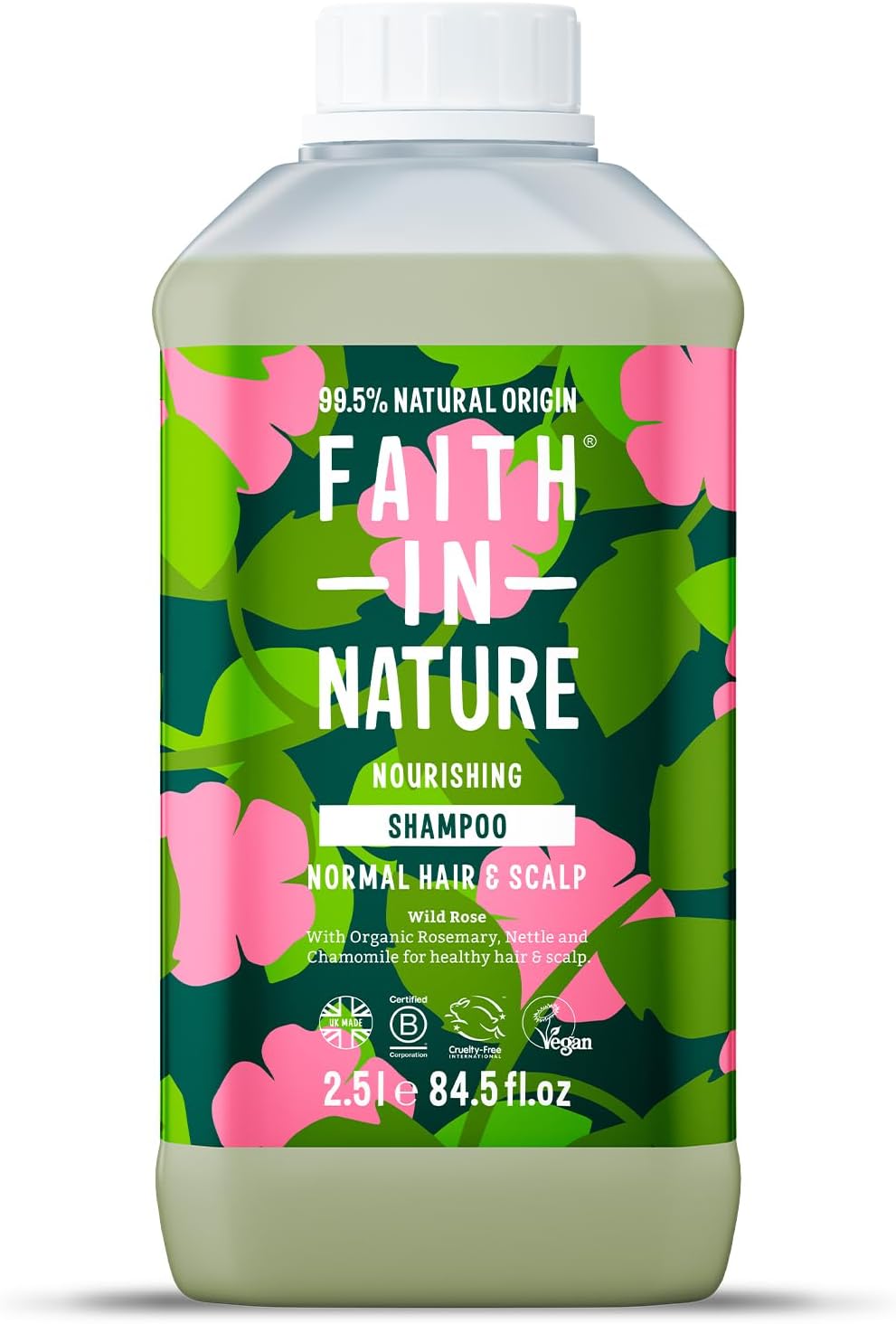 Faith In Nature Natural Wild Rose Shampoo, Nourishing For Normal Hair & Scalp, Vegan & Cruelty Free, No Sls, Silicones Or Parabens, 2.5L Refill