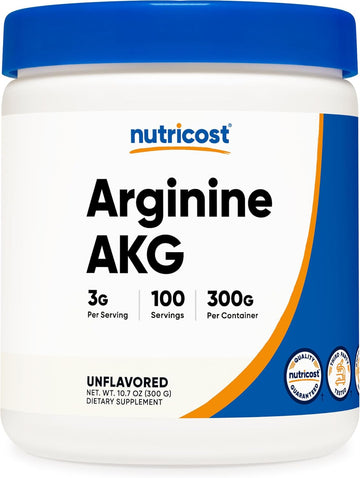 Nutricost Arginine Akg Powder 300 Grams (Aakg) - 3G Per Serving & 100 Servings - Pure Arginine Alpha Ketoglutarate