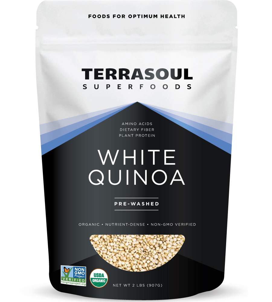 Terrasoul Superfoods Organic White Quinoa, 2 Lbs - Pre-Washed | Gluten-Free | Plant Protein