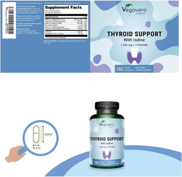 Thyroid Support | 180 Capsules | Highest Dosage | Iodine, L-Tyrosine, Zinc, Selenium, Ashwagandha | 3-Month Supply | No Additive & Vegan