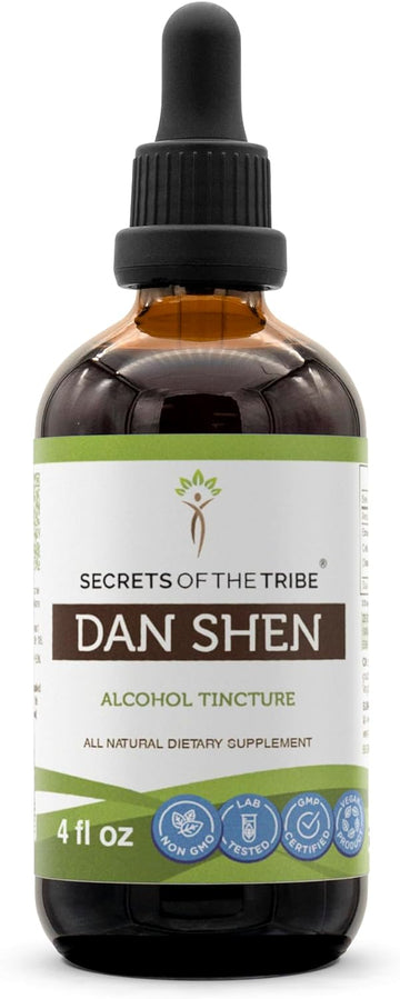 Secrets of the Tribe Dan Shen Tincture Alcohol Extract, Red Sage (Danshen, Salvia Miltiorrhiza) Dried Root Tincture Supplement (4 FL OZ)