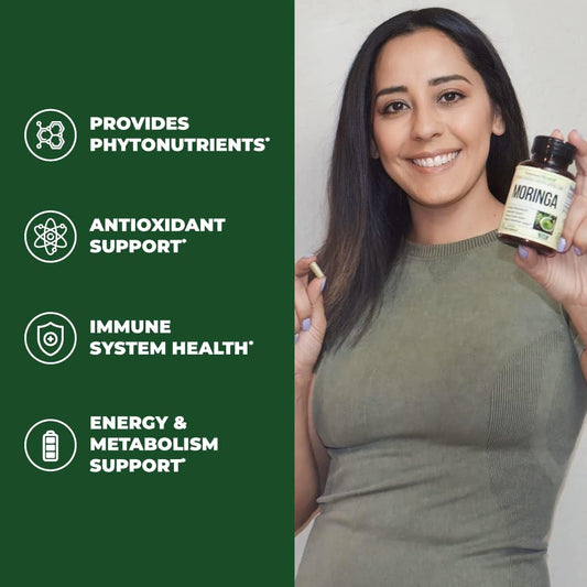 Moringa Capsules With 100% Pure Moringa Powder From Moringa Leaves For Energy, Healthy Metabolism & Antioxidant Support - Moringa Leaf Powder From Moringa Oleifera Plant - Vegan & Non-Gmo. 60 Capsules