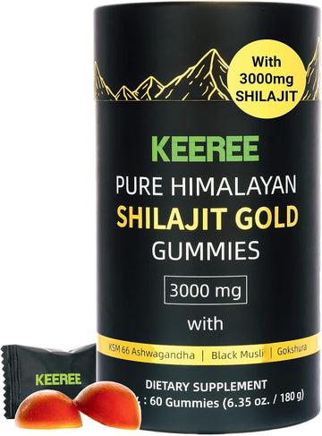 Pure Himalayan Shilajit Gummies Gold (60 Gummies) - Infused With Ashwagandha(Ksm66), Gokshura, Fulvic Acid & 85+Trace Minerals -No Added Sugar,Non-Gmo & Organic-Travel-Friendly Nutrition Support