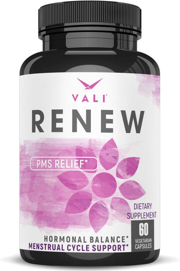 Vali Renew Pms Relief Supplement. Women’S Menstrual Cycle Support. Herbal Formula Vitamins Complex For Healthy Flow. Cramps, Mood & Monthly Period Health. Hormone Balance For Women, 60 Veggie Capsules